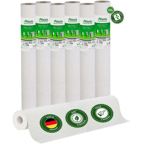 Veluxis® Papier peint intissé Protect - 25,00 m x 1,06 m (aspect plâtre à grain fin, lot de 6) extrêmement résistant aux rayures et aux chocs Fabriqué en Allemagne