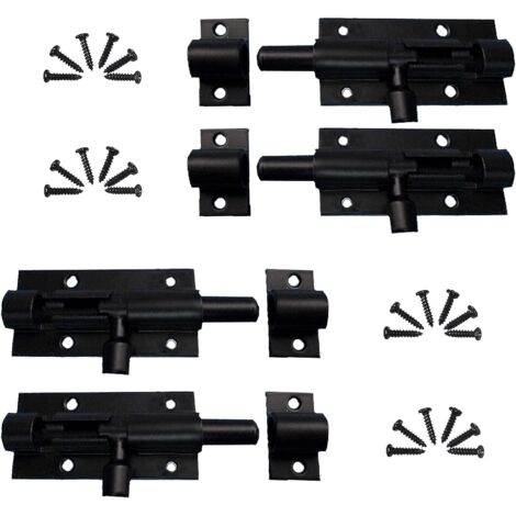 4 pcs Acier Inoxydable Loquet de Porte Coulissant, Loquet Verrou de Porte Coulissant pour Salle de Bain, Alliage d'Aluminium, avec Vis, pour Portail de Jardin, Cabanon, Wc (Noir) (1/5)