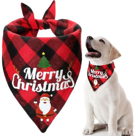 Bandana pour Chien de Noël, Bandana Triangle pour Animaux de Compagnie, Bandana Chien Écharpe, Accessoires de Vacances pour Animaux de Compagnie Triangle à Carreaux de Noël (1/5)