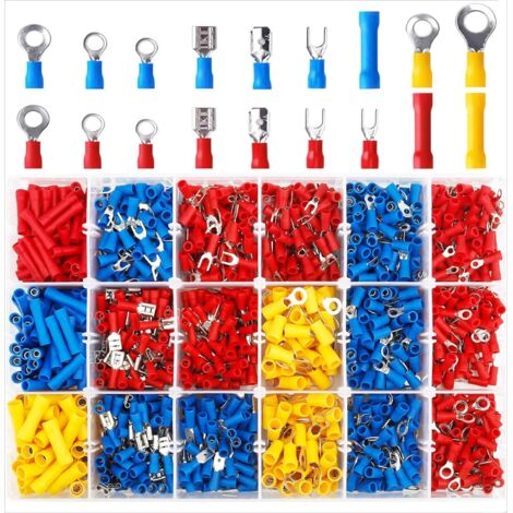 Connecteurs électriques, Cosses Electriques 1200 Pcs Plates Connecteurs Ensemble Cosse Isolée en Assortiment Sertissage Fourches et Butt Splice (1/5)