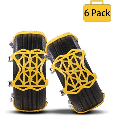 6pcs Chaînes à Neige pour Voiture Universelle, Chaîne à Neige Facile à Installer, Anti-dérapant et Réglable, Convient à la Plupart des Véhicules, Largeur de Pnue SUV 165-265mm Jaune (1/5)