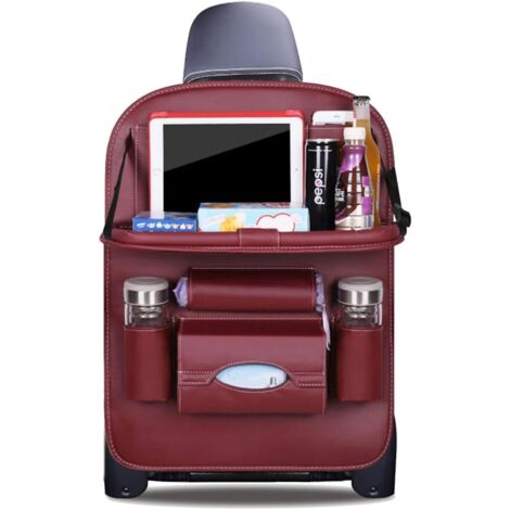 Organisateur de Voiture , Protecteur Arrière de Siège Auto, Kick Mats Imperméable avec Table à Manger, Multi-Poches pour Rangement Voiture, vin rouge (1/5)