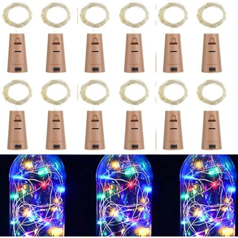 Lot de 10 LED Bouteille Guirlande Liège Lampes, 2M 20 LED Lampes de Bouteille,Argenté Fil Guirlandes Lumineuses pour DIY Décorer Fête, Barbecue, Jardin, Chambre, Noël, Halloween (Coloré) (1/5)