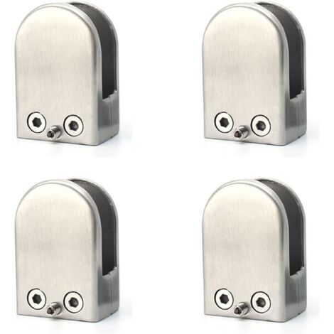 Lot de 4 pinces à verre en acier inoxydable 304 -Support carré pour verre -Support réglable en verre plat pour escalier balustrade - Main courante polie - (carré de 10 à 12 mm) (1/5)