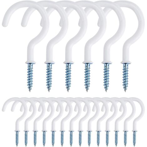 Crochets à Visser Métal Plafond Vis Crochet en Vinyle pour Usage D'intérieur et de Plein Air pour Accrocher Tasses, Pots, Lumières, Cordes, 20 Pièces (Blanc) (1/5)
