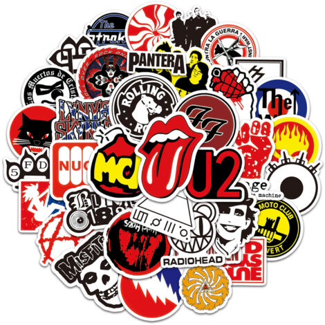 50 pièces Rock Band Autocollants Autocollants pour Bouteille d'eau Ordinateur Portable Planche À roulettes Bagages Vinyle Étanche Autocollants Stickers Muraux Ordinateur Autocollants (1/5)