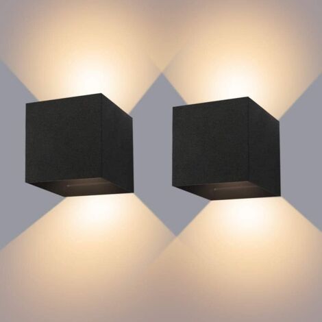 12W Applique Murale Interieur/Exterieur 2 Pack Lampes Murales Noires LED Etanches IP65 Réglable Lampe Lumière orientable haut et bas Design 3000K Blanc Chaud Appliques Murales pour Salon Chambre (1/5)