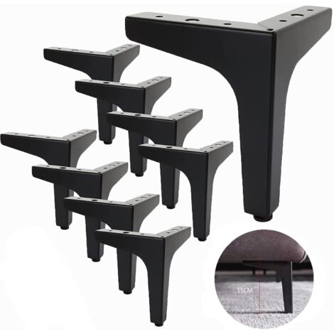 Lot de 8 Pieds de Canapé Metal 15 cm, Pieds de Table Basse Métal Charge Jusqu'à 600 KG Pied de Meuble Noir, Support de Table en Fer Forge /Sofa, Pied pour Meuble TV, Placard (1/5)