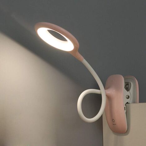 Lampe de Lecture LED Lampes Clips Lampe de Bureau pour enfant avec Cou Flexible USB rechargeable eReaders étudier le travail,Rose (1/5)