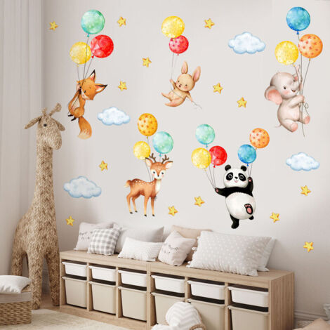 Stickers Muraux Animaux Ballon Autocollant Mural Panda Cerf Singe Décoration Murale Chambre Enfants Bébé Pépinière Salon (1/4)