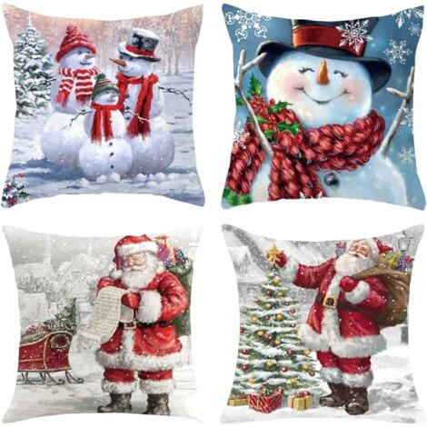 Housse de Coussin Noël 45 x 45,4PCS Taie d'oreiller Noel Hiver Père Noël Décorations De Noël,Coussin taie d'oreiller Noël,Christmas Pillow Covers pour Canapé-lit de Salon Voitures (1/5)