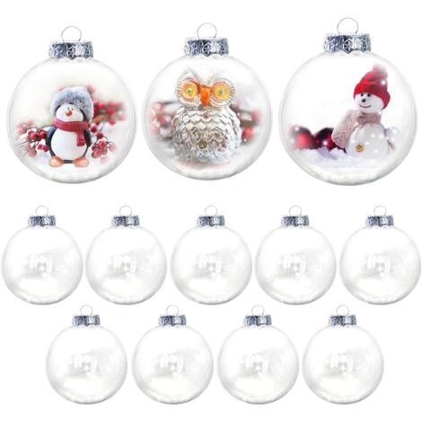 Boule Transparente Plastique, 12 pièces Boules de Sapin de Noël Bricolage remplissables en Plastique, pour Boule Transparente à remplir Boule de Noel Personnalisable kit Boule a Neige (1/5)