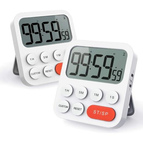Minuteur de Cuisine -2 PCS, Minuteur avec Fonction d'horloge Digitale, Réglage Rapide, Mode personnalisé, 3 Niveaux de Volume réglable, Dos Magnétique Fort (1/5)