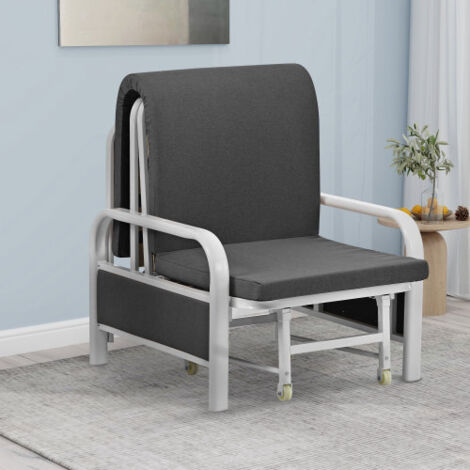 2 en 1 Canapé-Lit Une Personne Chaise-Lit Chaises Longues d'intérieur Chaise Longue Convertible Canapé Pliant Fauteuil avec Coussin Rembourré Lit Paresseux Loisir Inclinable pour Bureau à Domicile,Gri (1/5)
