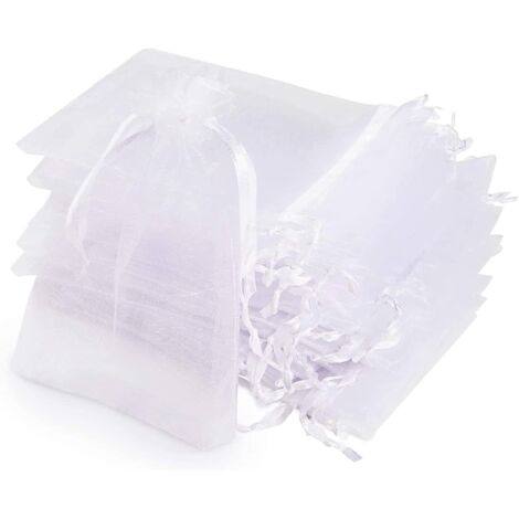 50pcs Sacs Organza,20x30cm Sachets Pochettes Cadeau en Organza avec Rubans Sac à Bijoux Sachets pour Lavande Sacs de Bonbons Faveur Présent Sacs pour Anniversaire Baptême Fête Décoration Mariage,blanc (1/5)
