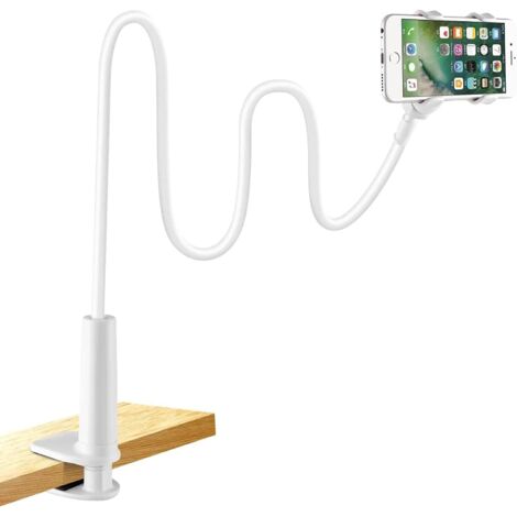 Support Telephone Lit, Support Téléphone avec Col de Cygne Flexible Long Bras Rotation 360° Réglable pour iPhone 13/ 13Pro,12/12 Pro Max, 11 Pro XS Max X 8 7 Samsung Huawei (4-6,5")Blanc (1/5)