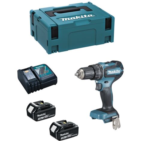 Makita Utensili - Trapano avvitatore a percussione a batteria da 18 V, 2 batterie LXT da 3,0 Ah, caricabatterie DHP485RFJ