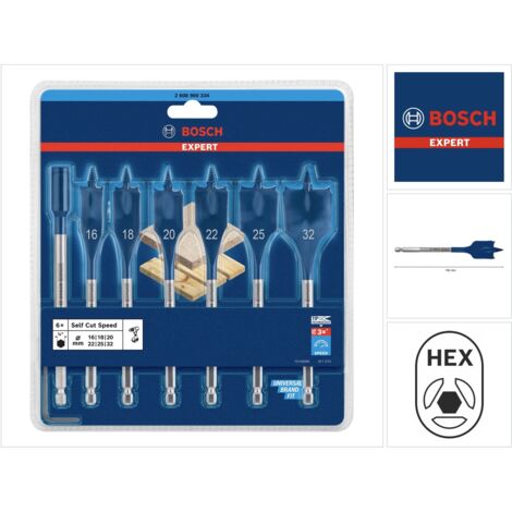 Bosch Accessories 2608900334 Kit mecchie da legno 16 mm, 18 mm, 20 mm, 22 mm, 25 mm, 32 mm Lunghezza totale 152 mm Albe