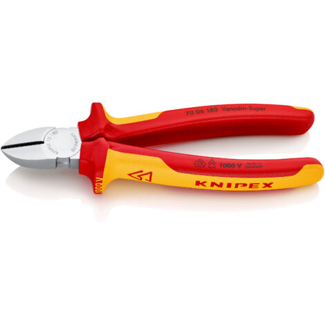 KNIPEX 70 06 180 Tronchese laterale isolati con manici rivestiti in materiale bicomponente, collaudati VDE cromata 180 mm