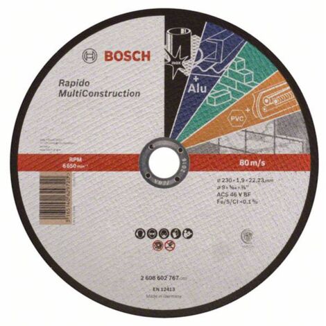 Disco da taglio BOSCH UNIVERSAL con mozzo piatto Rapido Multi Construction 230X1,9 MM - 2608602767