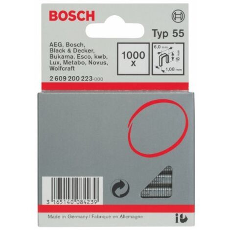 Bosch Professional 2 609 200 - 223  punto metallico de tipo dorso stretto 55-6 x 1,08 18 mm (confezione 1000)