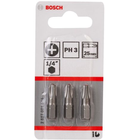 Bosch 3 Pezzi PH Bit per Cacciavite PH3 XH 25mm
