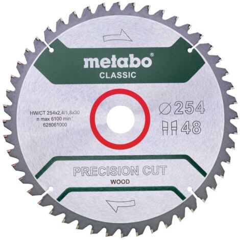 Metabo precision cut wood - classic 628061000 Lama circolare 254 x 30 mm Numero di denti: 48 1 pz.