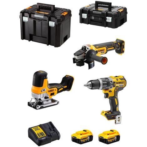 Set di utensili a batteria DeWALT DCK329P2T, 18 volt: DCD796 + DCG405 + DCS335, 2x 5,0 Ah e caricabatterie in TSTAK