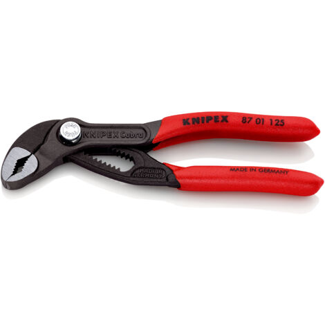 KNIPEX 87 01 125 Cobra® Pinza regolabile di nuova generazione per tubi e dadi Rivestita in plastica antiscivolo bonderizzata grigia 125 mm