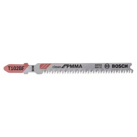 Hoja sierra caladora para plástico, corte recta fina, ref. Bosch : T 102 BF, calidad de Hoja de sierra BiM, Largo total 92 mm, Paso de dientes : 1,8 mm