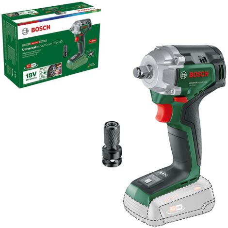 Bosch llave de impacto a batería UniversalImpactDrive 18V-350 (apriete potente y fijación en la obra par de apriete máx.: 350 Nm adaptador hexagonal sistema de 18 voltios sin batería)