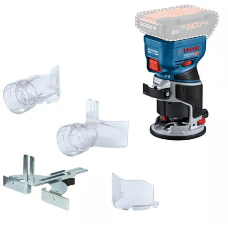 Bosch Professional 18V System fresadora corte batería GFK 18V8, incl guía paralela, 2 adaptadores aspirador fresado, protección virutas, pinza sujeción 8 mm, LBOXX, sin batería/cargador