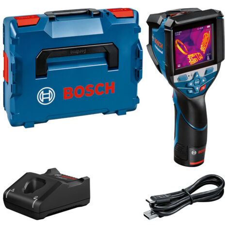 Cámara térmica profesional Bosch GTC 600 C con batería de 12V 2,0Ah, cargador rápido, cable USB-C, calibración, en L-Boxx - 060108