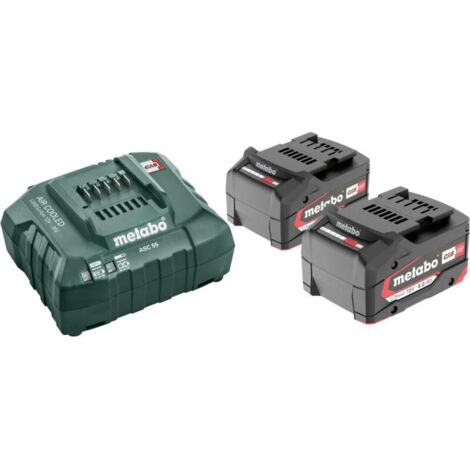 METABO 18V Energy Pack - Batería de 18 voltios + cargador rápido 2 x 4,0 Ah Li-Power, ASC 55, estuche - 685050000