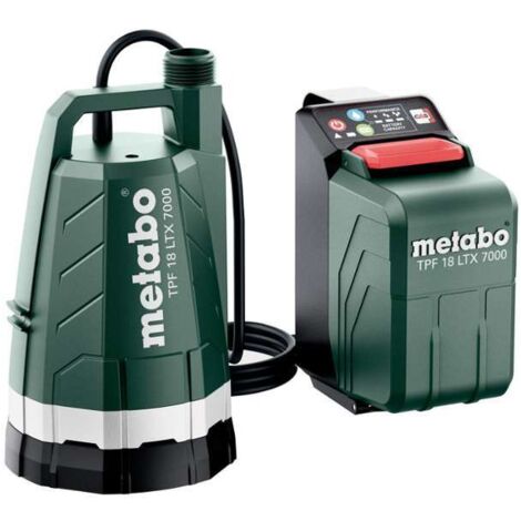 metabo Bomba sumergible con batería TPF 18 LTX 7000 – 18 V, CAS, máx. caudal 7000 l/h, altura de extracción 9 m, profundidad de inmersión 6 m, presión máxima 0,9 bar, compacta y potente para drenaje y