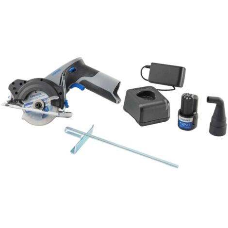 Dremel Blueprint 12V sierra circular compacta sin cable con motor sin escobillas, con guía de línea láser, guía para cortes en bisel, 1x hoja de sierra circular multi-material, guía de corte al hilo (1/2)