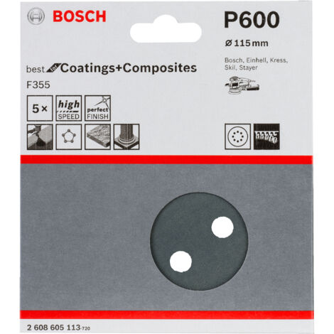 Hojas de lijado para excéntrica Best Stone: 115mm 8P. G600 x5 BOSCH 2608605113 (1/2)