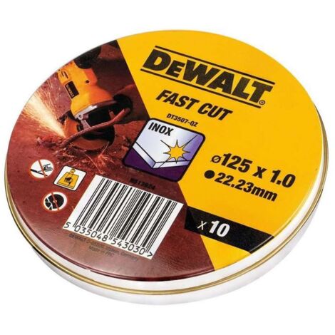 DEWALT DT3507-QZ - Dose mit 10 Hochleistungstrennscheiben für Edelstahl 125 x 1 x 22,23mm