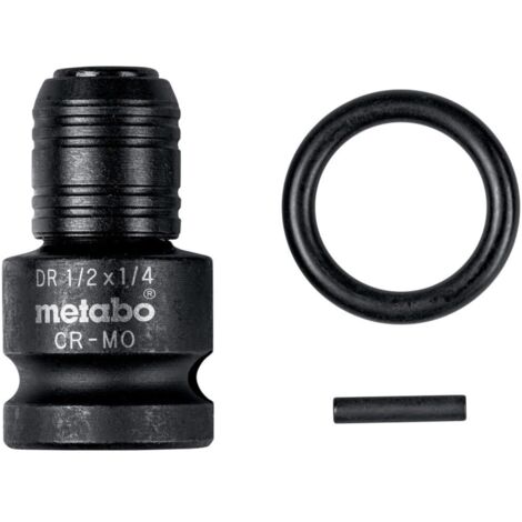 metabo Schlagadapter 1/2 auf 1/4 Zoll E6,3, Adapter schlagfest, 3-teilig | Mit Innenvierkant und Innensechskant, inklusive Sicherungsring und Stift
