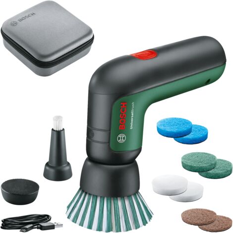 Bosch Elektro-Reinigungsbürsten-Set UniversalBrush (für Badezimmer Fliesen, Küchenherd, Pfannen, Töpfe und mehr 10 Reinigungsaufsätze enthalten 3,6 V integrierter Akku Micro-USB-Kabel in Tasche)