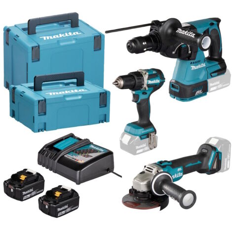Makita Kombo-Kit LXT DDF484 • DGA504 • DHR243 • Ladegerät • 2 x 5,0 Ah Akku • Koffer