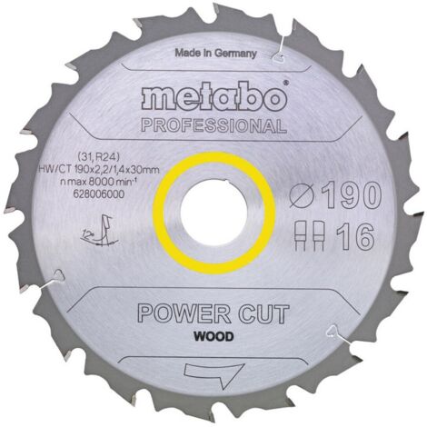 Metabo Sägeblatt "power cut wood - professional", 190x2,2/1,4x30, Z16 FZ/FA 12° (1/3)