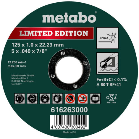 Metabo Limited Edition 125 x 1,0 x 22,23 mm, Inox, Trennscheibe, gerade Ausführung 100 Stk (1/3)