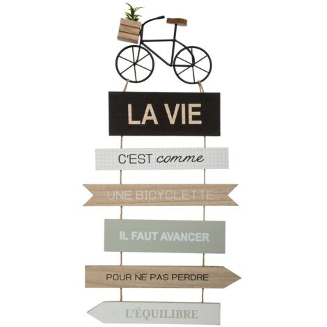 Atmosphera – Déco murale en bois pancarte vélo 28 x 56 cm – Bois MDF et fer multicolore – À suspendre pour salon ou bureau