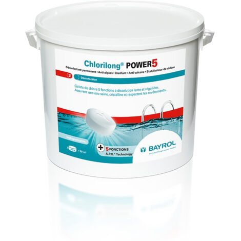 Bayrol – Galets chlorilong POWER 5 – 250g – Désinfectant chloré pour piscine – Libération uniforme du chlore – Prévention des algues - TABS 250 G (1/2)