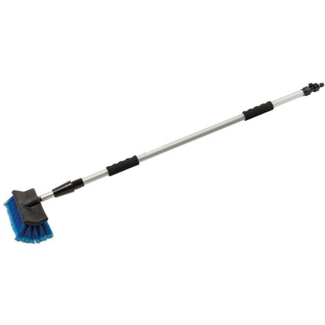 Silverline – Brosse de lavage télescopique 1,32 - 2,14 m – Tête double amovible avec poils doux – Manche en aluminium extensible – Pour nettoyage de véhicules et fenêtres