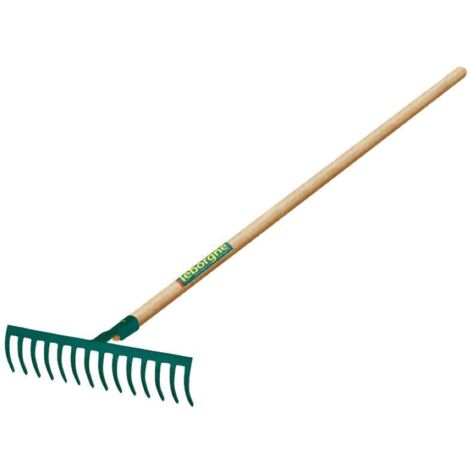 Leborgne – Râteau 14 dents courbes 35 cm – Manche en bois certifié PEFC 100% – Dents trempées pour résistance accrue – Pour niveler sols et affiner terre (1/4)