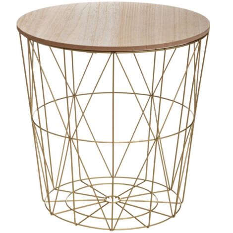 Atmosphera – Table à café en métal doré avec plateau en bois MDF – Hauteur 41 cm – Design minimaliste pour petits espaces