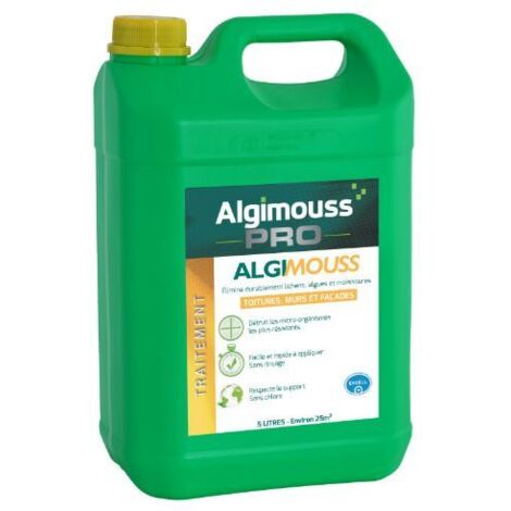 Algimouss – Traitement antimousse pour toitures et façades – Élimine mousses et lichens – Bidon de 5 litres – Protection durable 3 à 5 ans