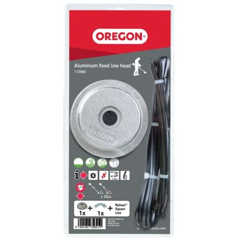 Oregon – Tête débrousailleuse à fil fixe en aluminium – Fil Nylium® carré 42 cm – Compatible coupe-bordures à arbre droit – Pour sols rocailleux